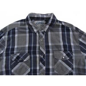 Chalc Men's Button Up Gray & Blue Plaid Casual Western Dress Shirt XL